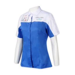 D330 A large number of customized short-sleeved industrial uniforms for women's wear Design Blue and white color reverse collar embroidery industrial uniforms Industrial uniforms Center  D330 A large number of customized short-sleeved industrial uniforms for women's wear Design Blue and white color reverse collar embroidery industrial uniforms Industrial uniforms Center